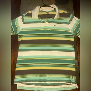 Nike mens Polo Shirt - Green, Yellow, Brown Stripes